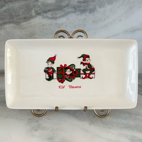 Kringles Kitchen Christmas Elf Treats Rectangle Plate 13”x7” Cookie Tray - Picture 6 of 6